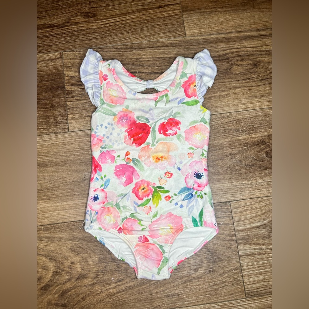 Cheeky Plum Floral Leotard with Ruffle Sleeves